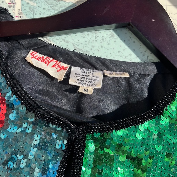 Vintage Scarlet Rage Sequin Silk Lined Jacket - Picture 2 of 6